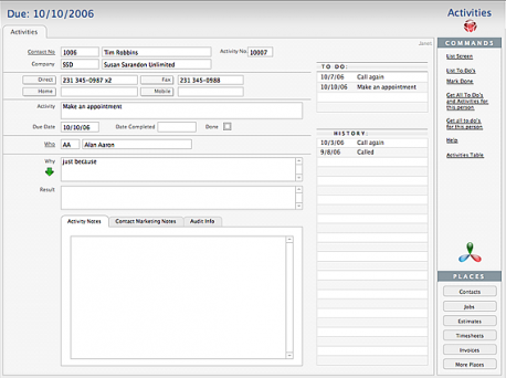 Activites Entry Screen
