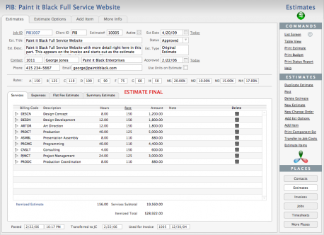 Estimates Entry Screen - click for full size Estimates Entry Screen - click for full size