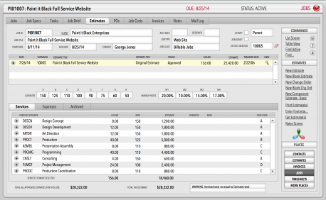 SM13 Jobs Entry Screen -- Estimates tab