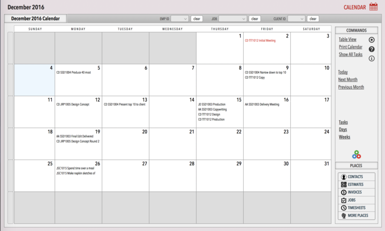 Scheduling & Jobs Calendar